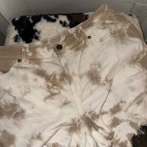 Aerie Cream and Tan Tie-Dye Shorts